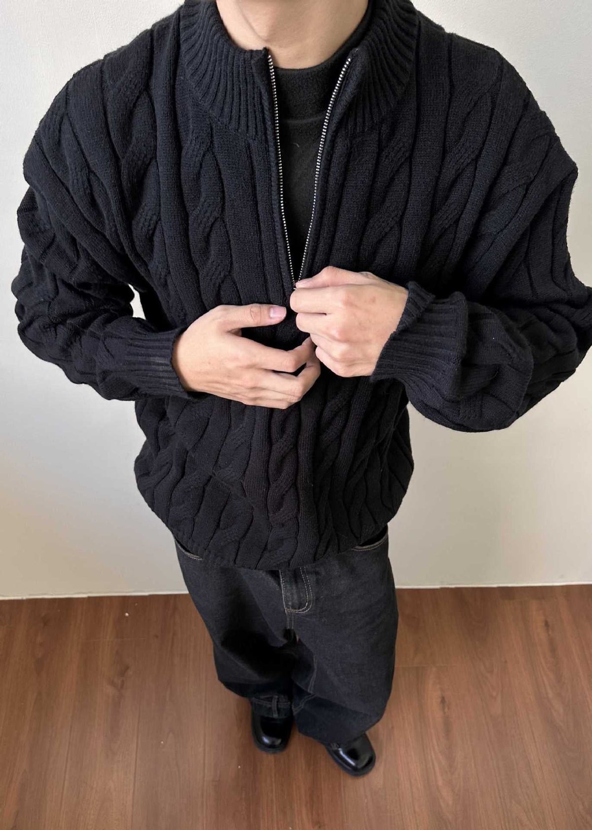 Men's Cable Knit Quarter Zip Sweater High Neck