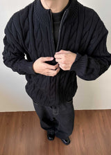 Men's Cable Knit Quarter Zip Sweater High Neck