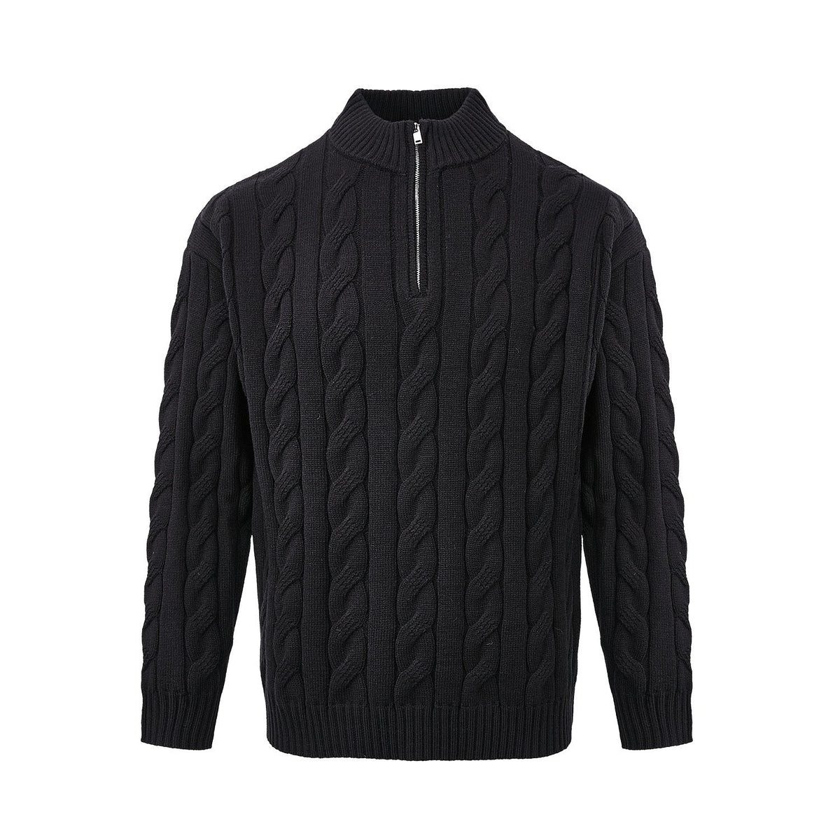 Men's Cable Knit Quarter Zip Sweater High Neck