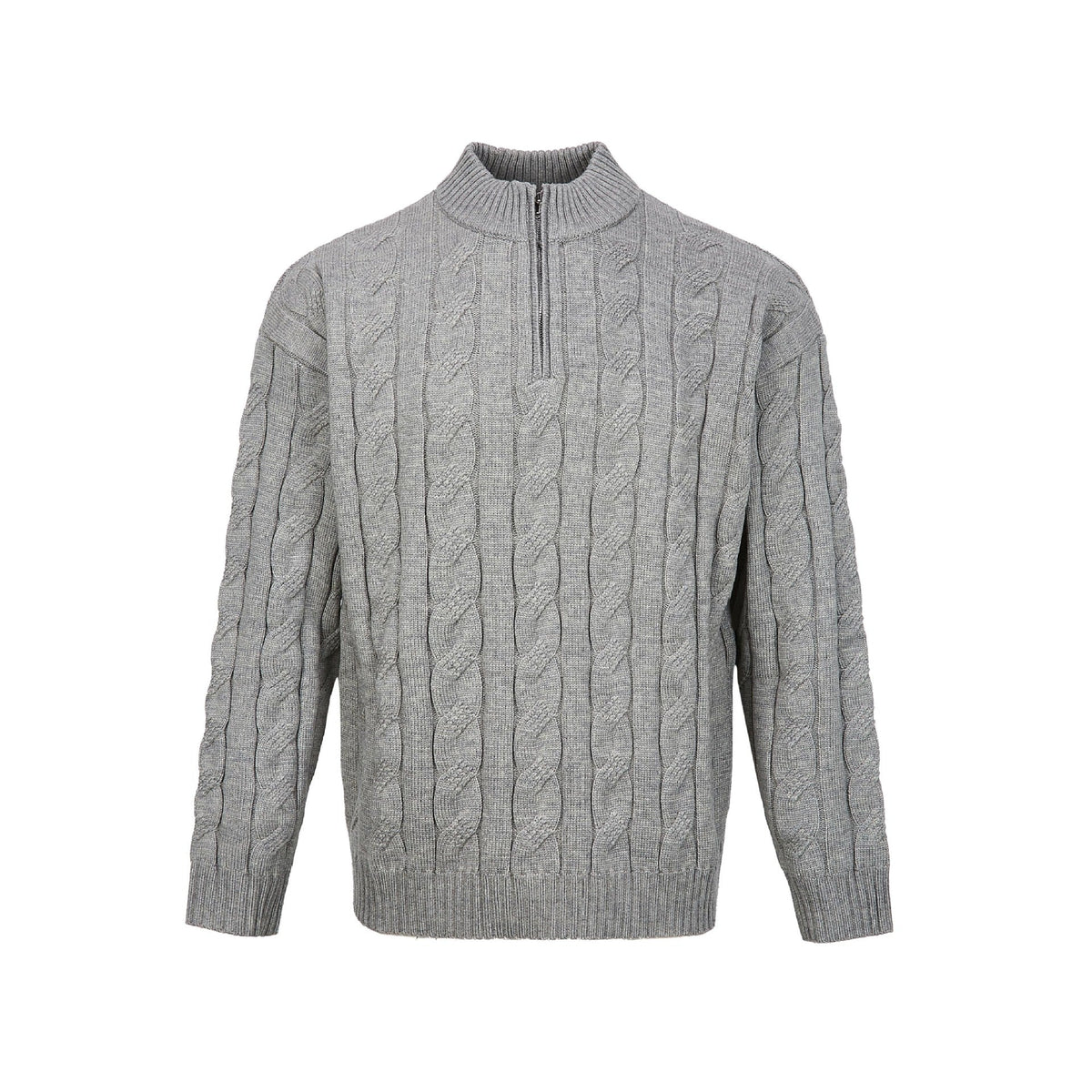 Men's Cable Knit Quarter Zip Sweater High Neck
