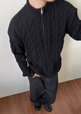 Men's Cable Knit Quarter Zip Sweater High Neck