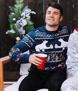 Men's Christmas Sweater Fair Isle Polar Bear Santa Hat Knit