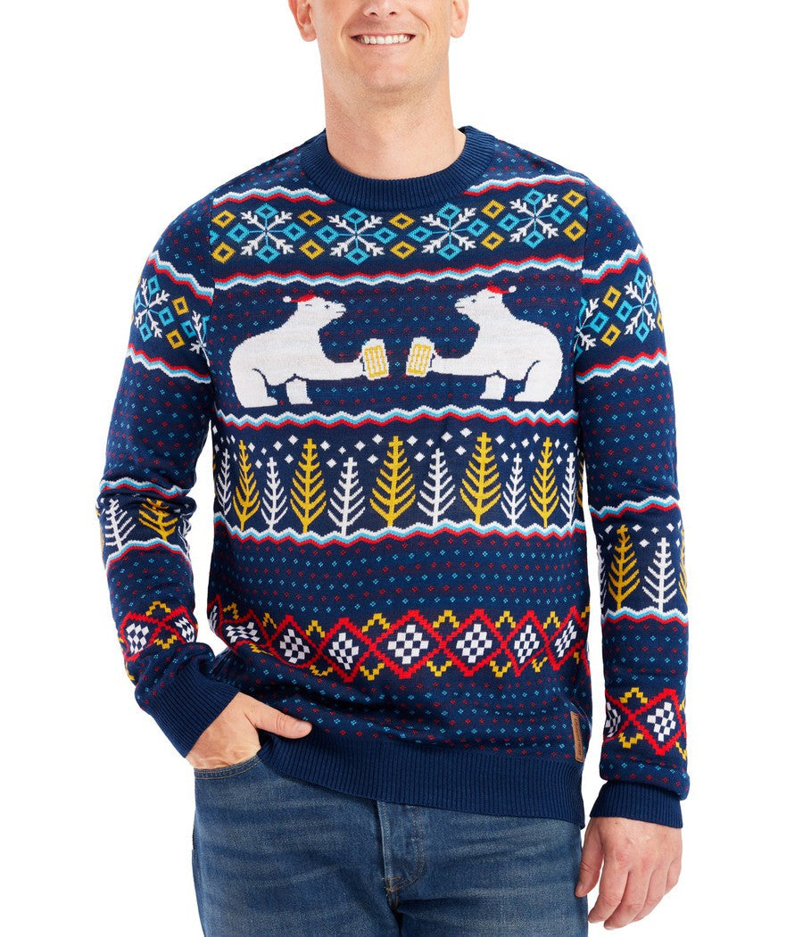 Men's Christmas Sweater Fair Isle Polar Bear Santa Hat Knit