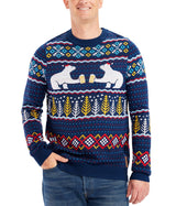 Men's Christmas Sweater Fair Isle Polar Bear Santa Hat Knit