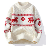 Men's Reindeer Christmas Sweater Cable Knit Crew Neck
