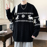 Men's Reindeer Christmas Sweater Cable Knit Crew Neck