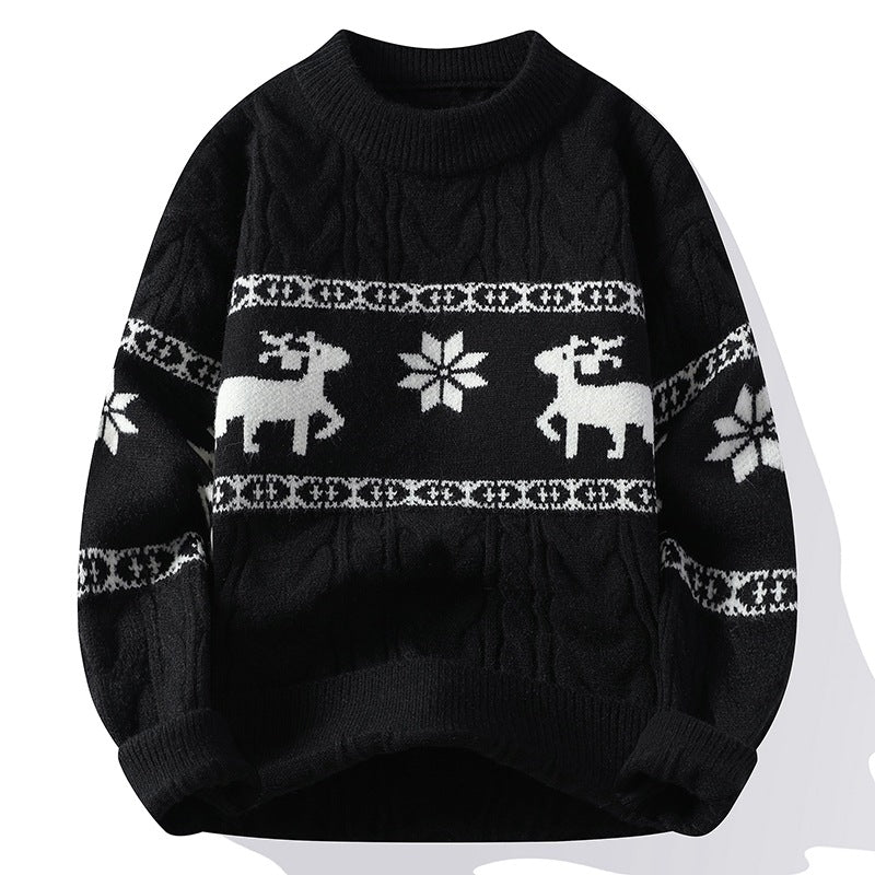 Men's Reindeer Christmas Sweater Cable Knit Crew Neck