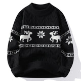 Men's Reindeer Christmas Sweater Cable Knit Crew Neck