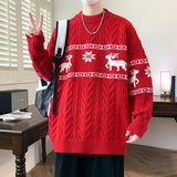 Men's Reindeer Christmas Sweater Cable Knit Crew Neck