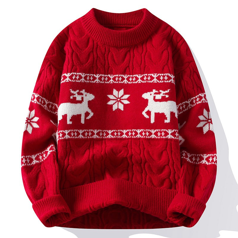 Men's Reindeer Christmas Sweater Cable Knit Crew Neck