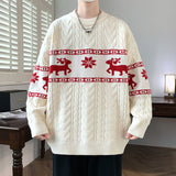Men's Reindeer Christmas Sweater Cable Knit Crew Neck