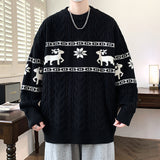 Men's Reindeer Christmas Sweater Cable Knit Crew Neck