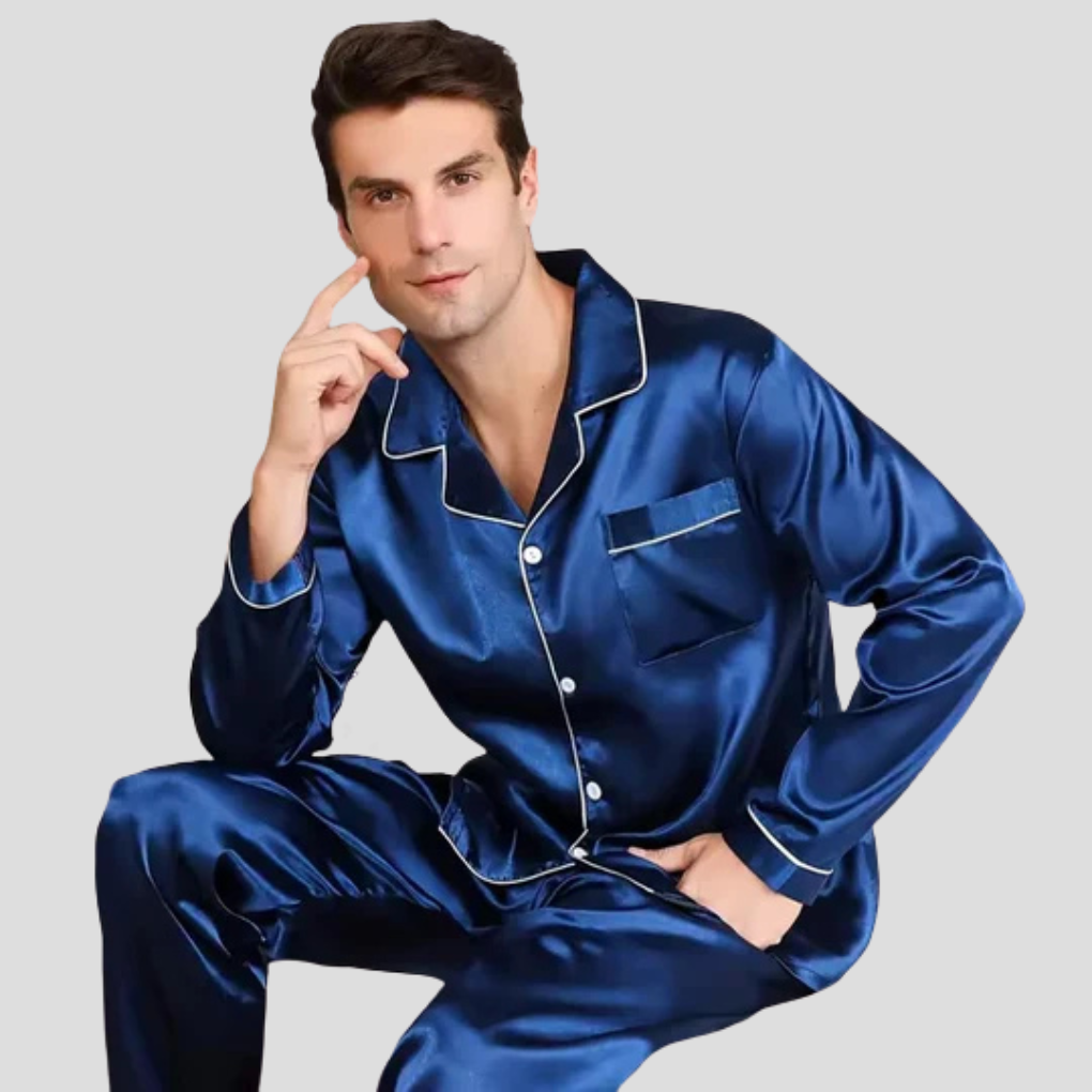 Men's Satin Pajama Set with Contrast Piping