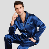 Men's Satin Pajama Set with Contrast Piping