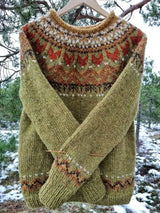 Men's Vintage Geometric Knit Crewneck Sweater with Raglan Sleeves
