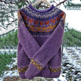 Men's Vintage Geometric Knit Crewneck Sweater with Raglan Sleeves