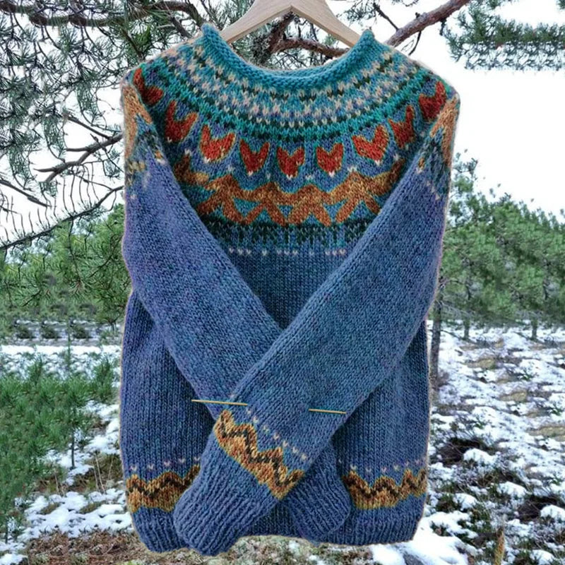 Men's Vintage Geometric Knit Crewneck Sweater with Raglan Sleeves