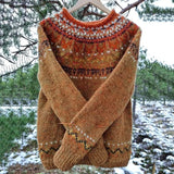 Men's Vintage Geometric Knit Crewneck Sweater with Raglan Sleeves
