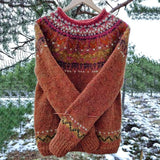 Men's Vintage Geometric Knit Crewneck Sweater with Raglan Sleeves