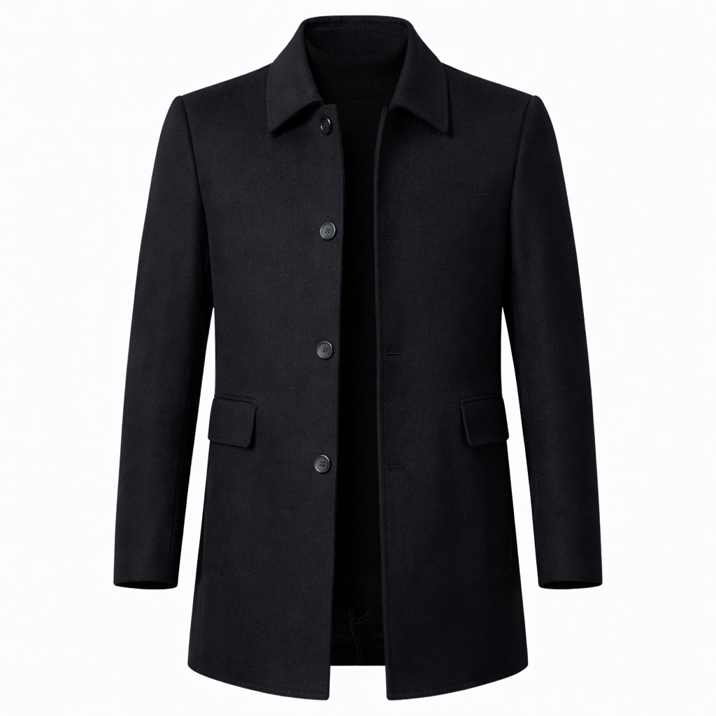 Men's Winter Wool-Blend Overcoat Single-Breasted Point Collar