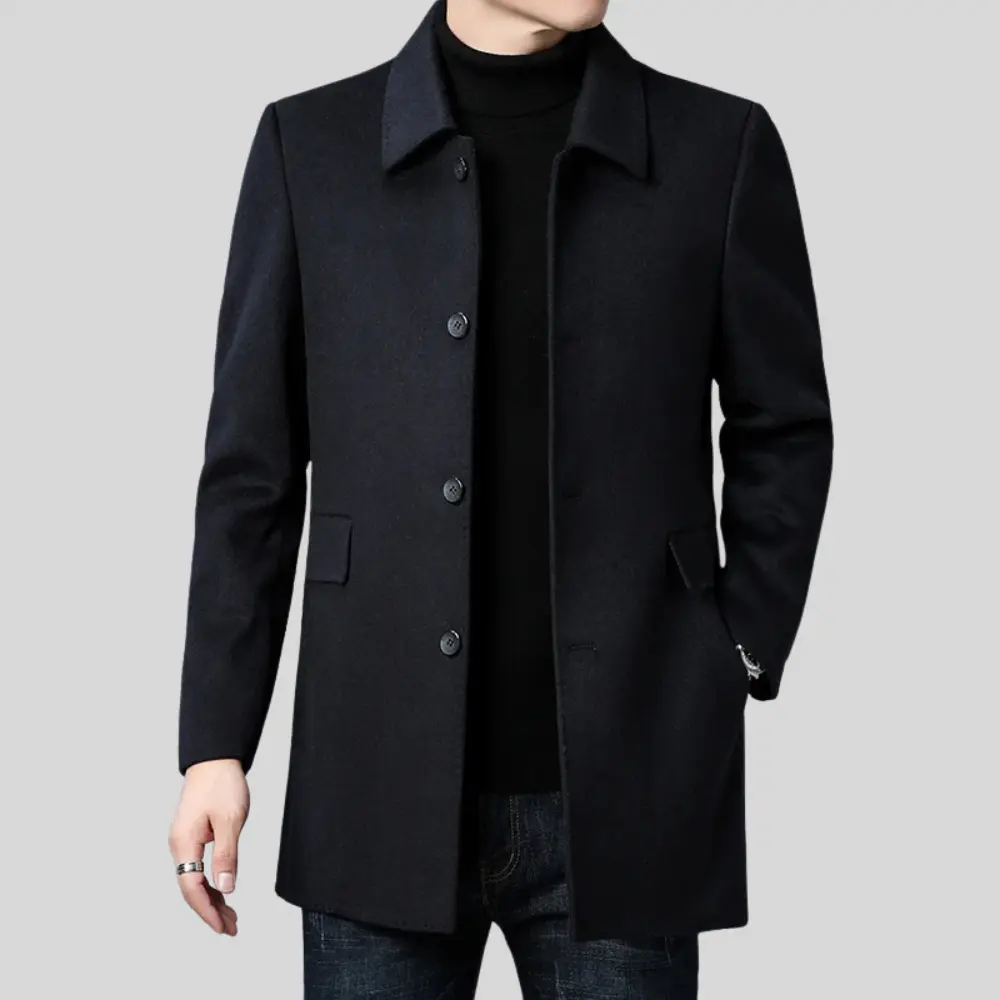 Men's Winter Wool-Blend Overcoat Single-Breasted Point Collar