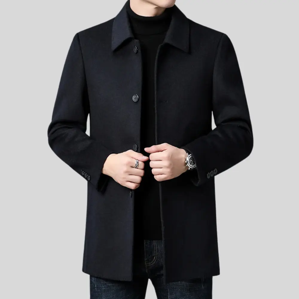 Men's Winter Wool-Blend Overcoat Single-Breasted Point Collar