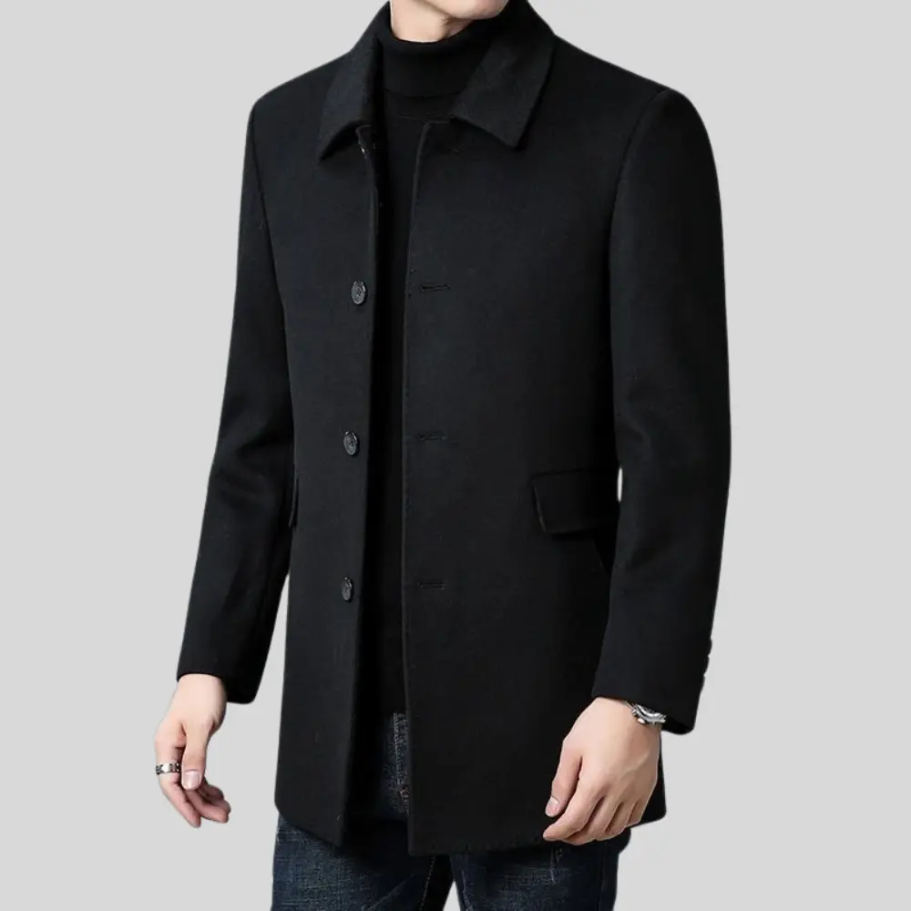 Men's Winter Wool-Blend Overcoat Single-Breasted Point Collar