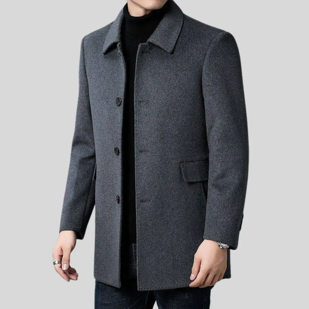 Men's Winter Wool-Blend Overcoat Single-Breasted Point Collar