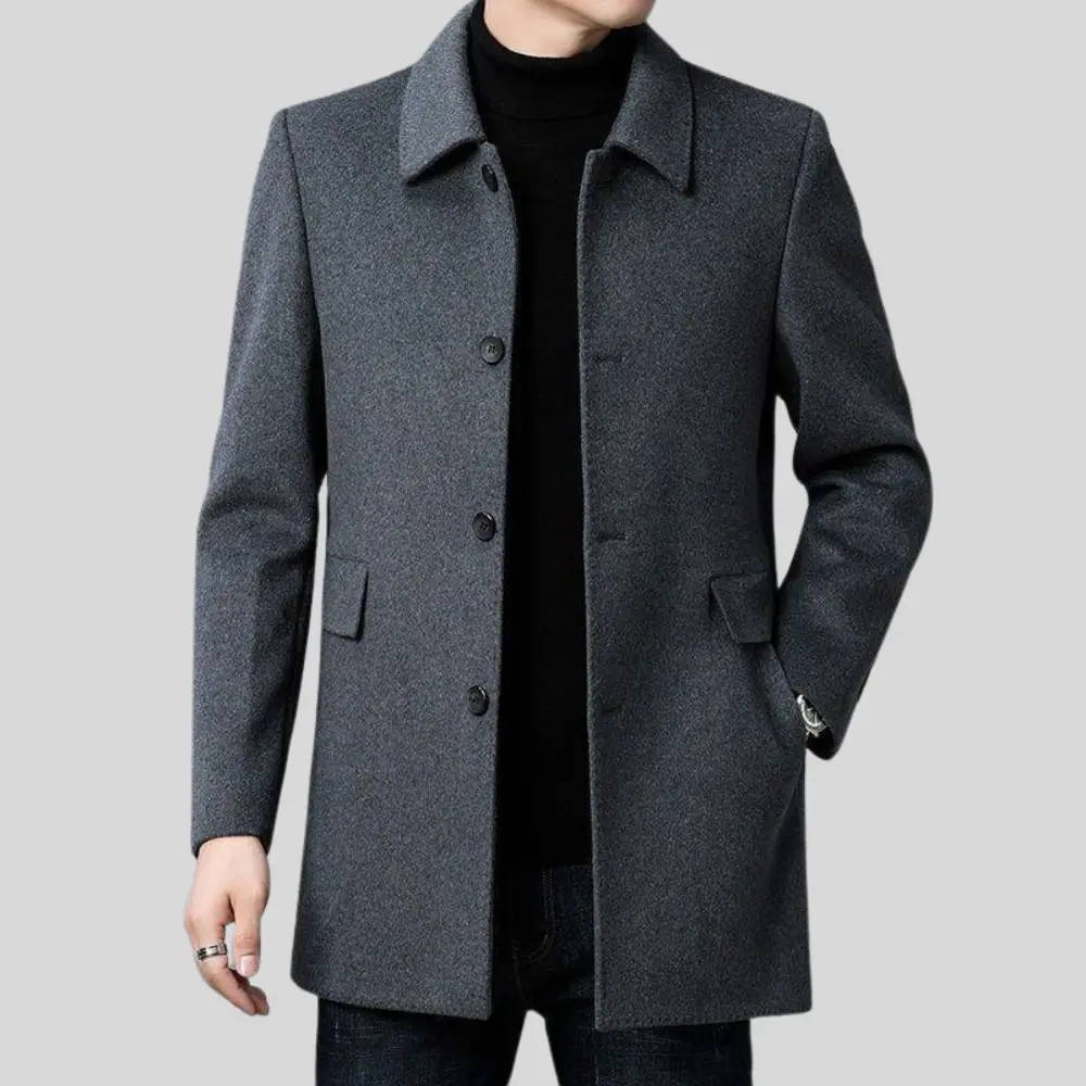 Men's Winter Wool-Blend Overcoat Single-Breasted Point Collar