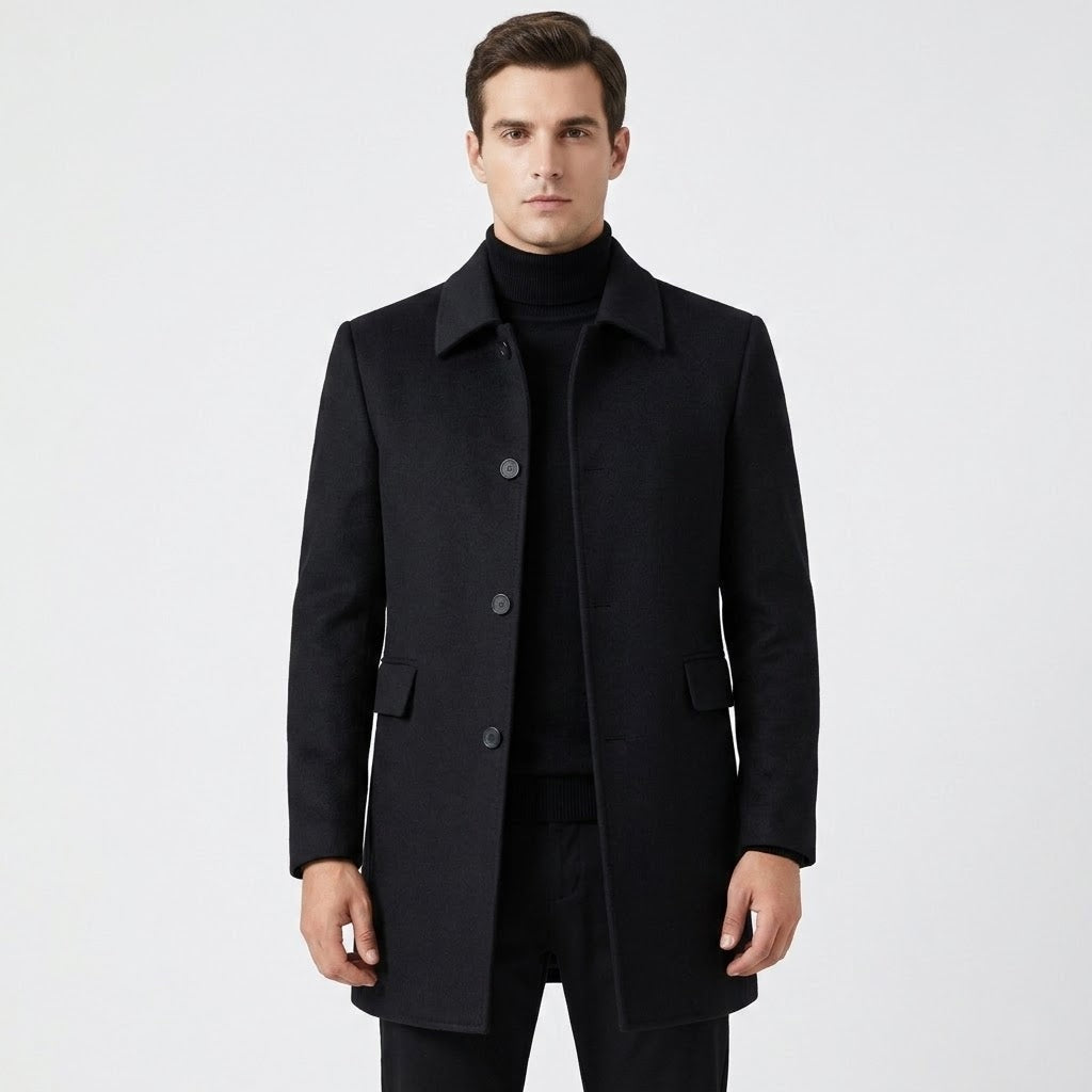 Men's Winter Wool-Blend Overcoat Single-Breasted Point Collar