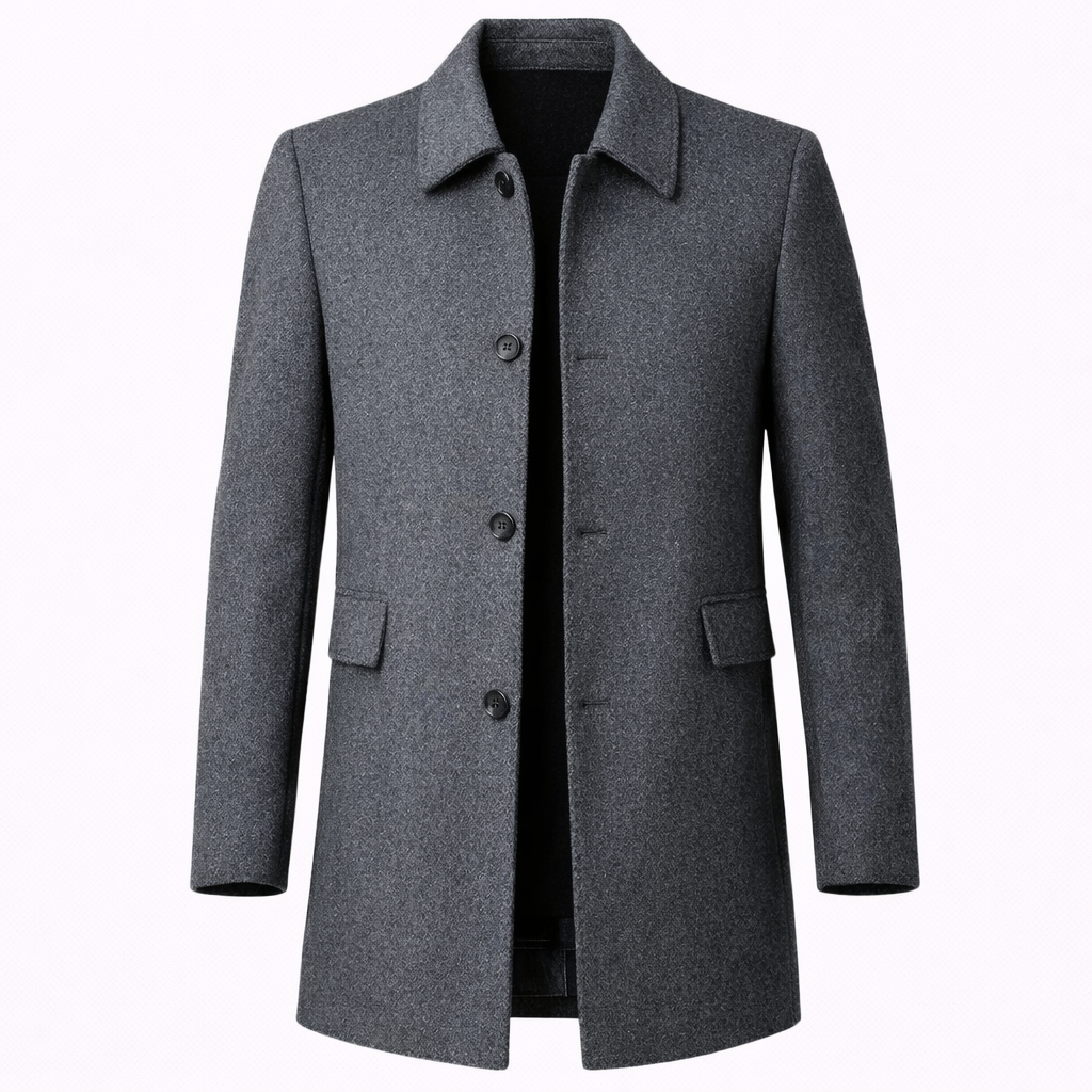 Men's Winter Wool-Blend Overcoat Single-Breasted Point Collar