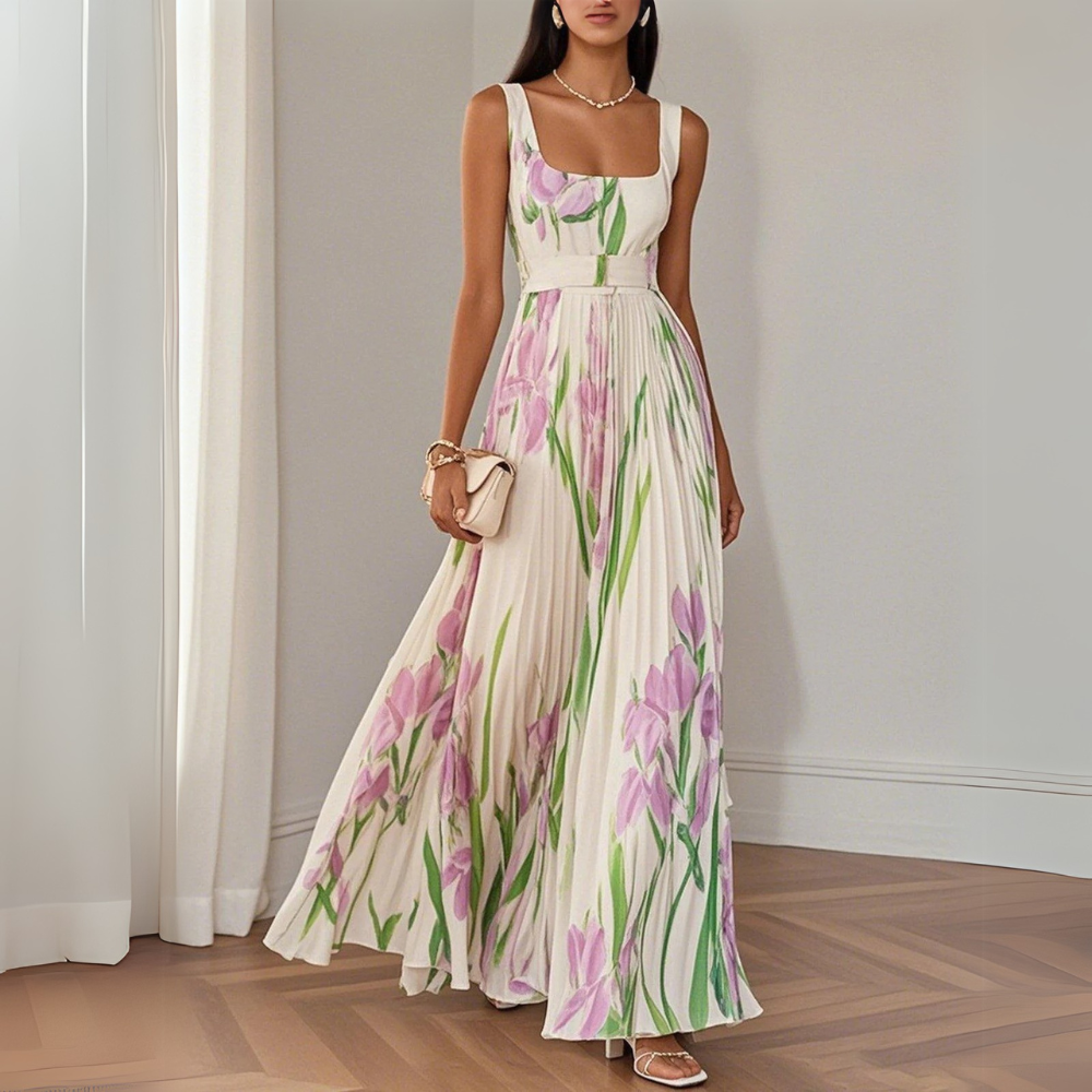 Valencia Pleated Floral Maxi Dress for Women
