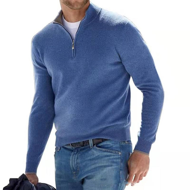 Quarter Zip Men's Knit Sweater Stand Collar Long Sleeve