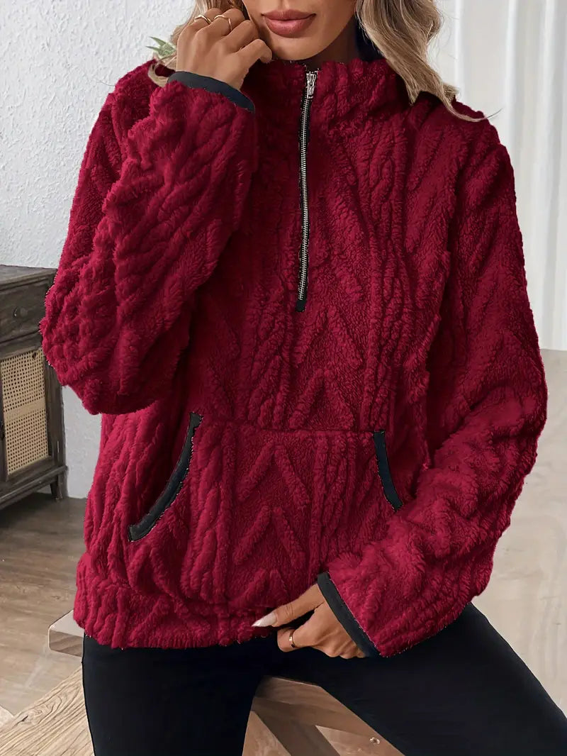 Quarter Zip Sweater Women's Sherpa Cable Knit