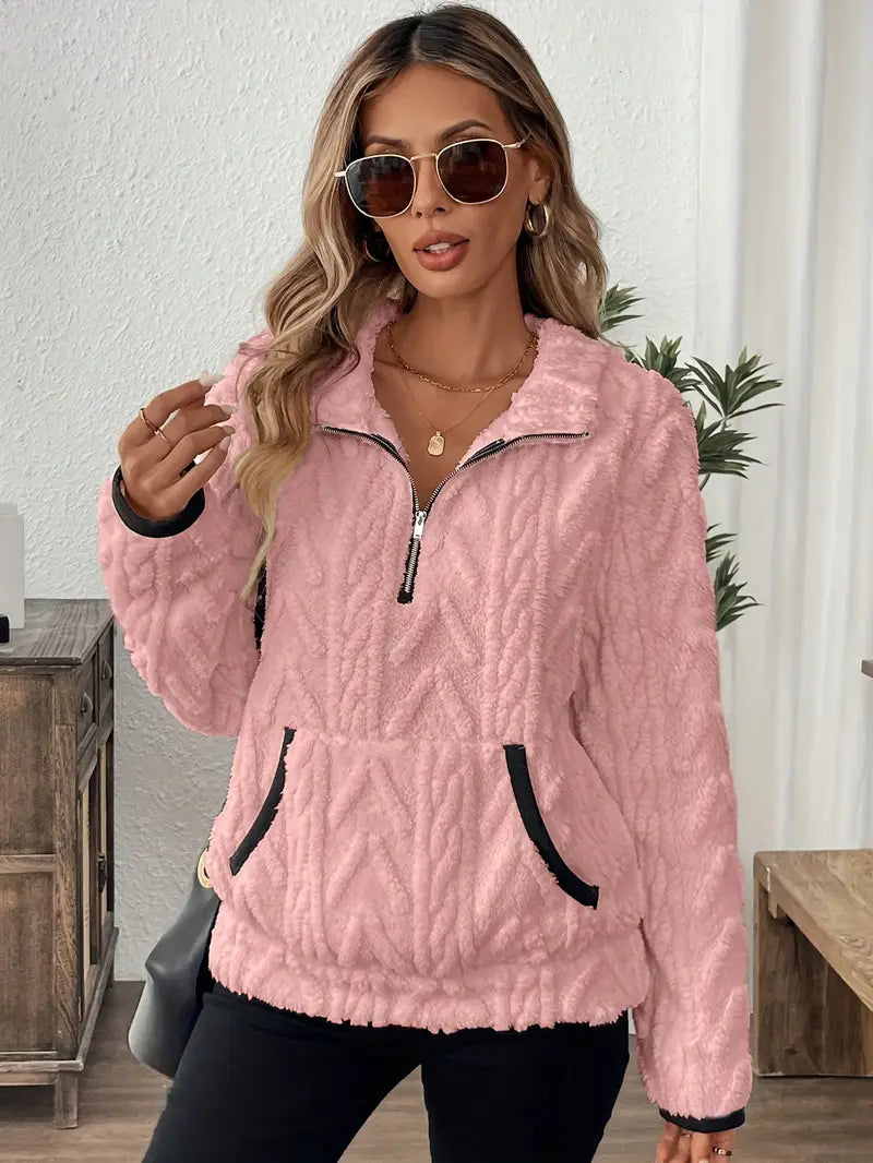 Quarter Zip Sweater Women's Sherpa Cable Knit