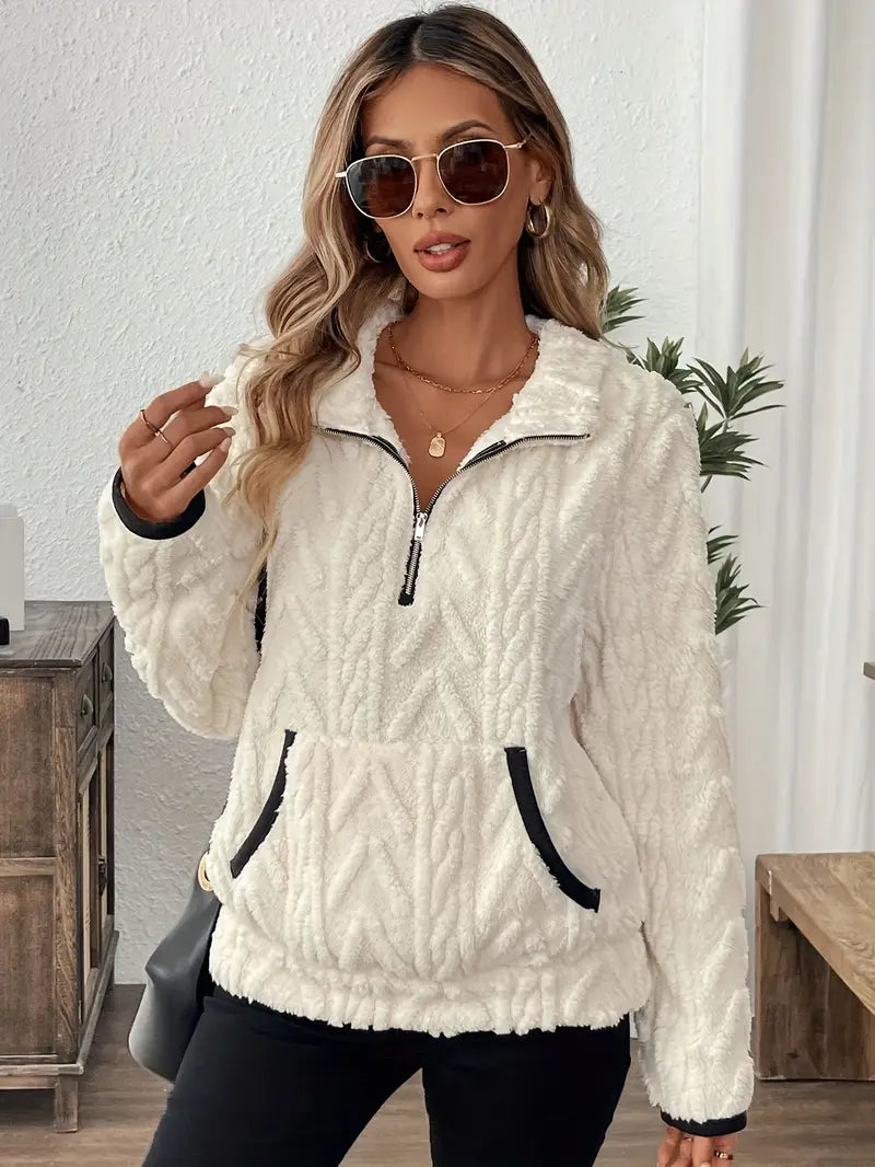Quarter Zip Sweater Women's Sherpa Cable Knit