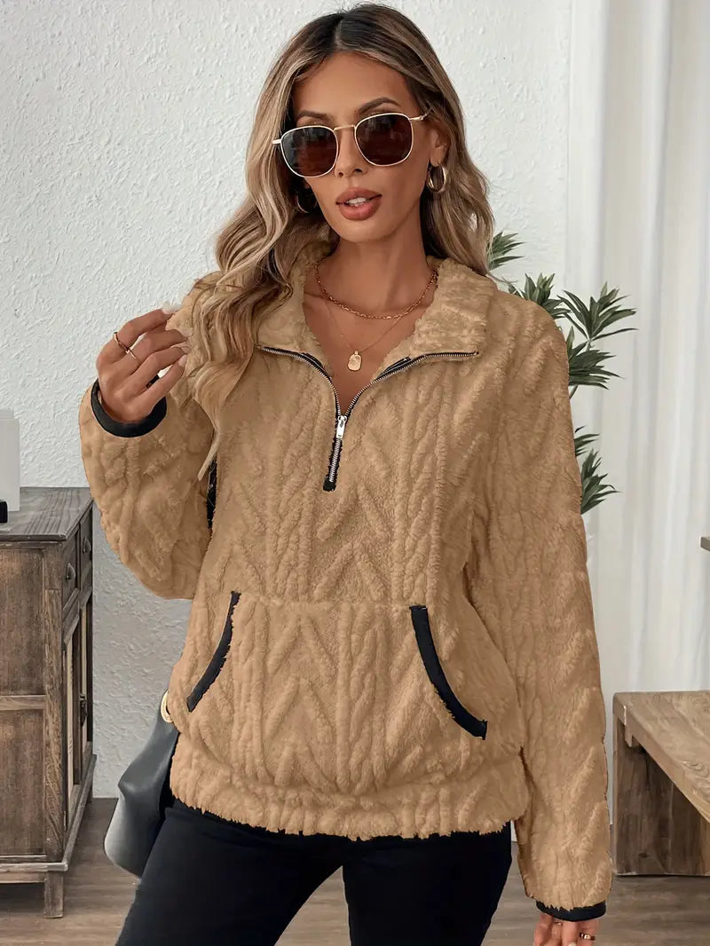 Quarter Zip Sweater Women's Sherpa Cable Knit