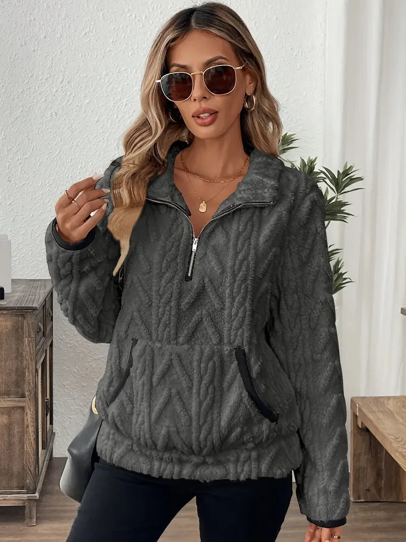 Quarter Zip Sweater Women's Sherpa Cable Knit