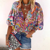 Tulum Boho Floral V-Neck Blouse