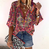 Tulum Boho Floral V-Neck Blouse