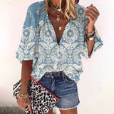 Tulum Boho Floral V-Neck Blouse
