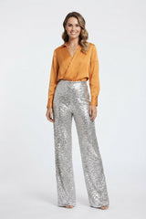 Sequin New Years Eve Pants for Women, High-Waisted Straight Leg