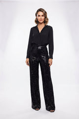 Sequin New Years Eve Pants for Women, High-Waisted Straight Leg