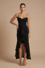 Madeira Ruched Ruffle Maxi Dress with Spaghetti Straps