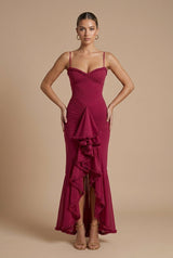 Madeira Ruched Ruffle Maxi Dress with Spaghetti Straps