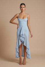 Madeira Ruched Ruffle Maxi Dress with Spaghetti Straps