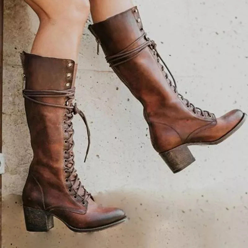 Telluride Lace-Up Leather Combat Boots with Side Zip