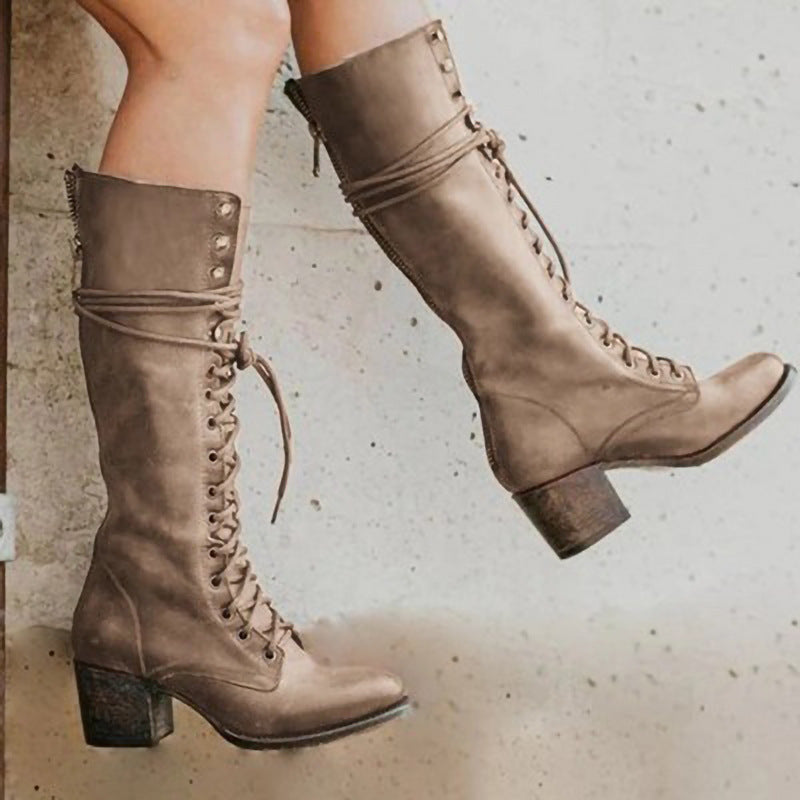Telluride Lace-Up Leather Combat Boots with Side Zip