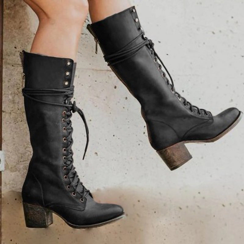 Telluride Lace-Up Leather Combat Boots with Side Zip