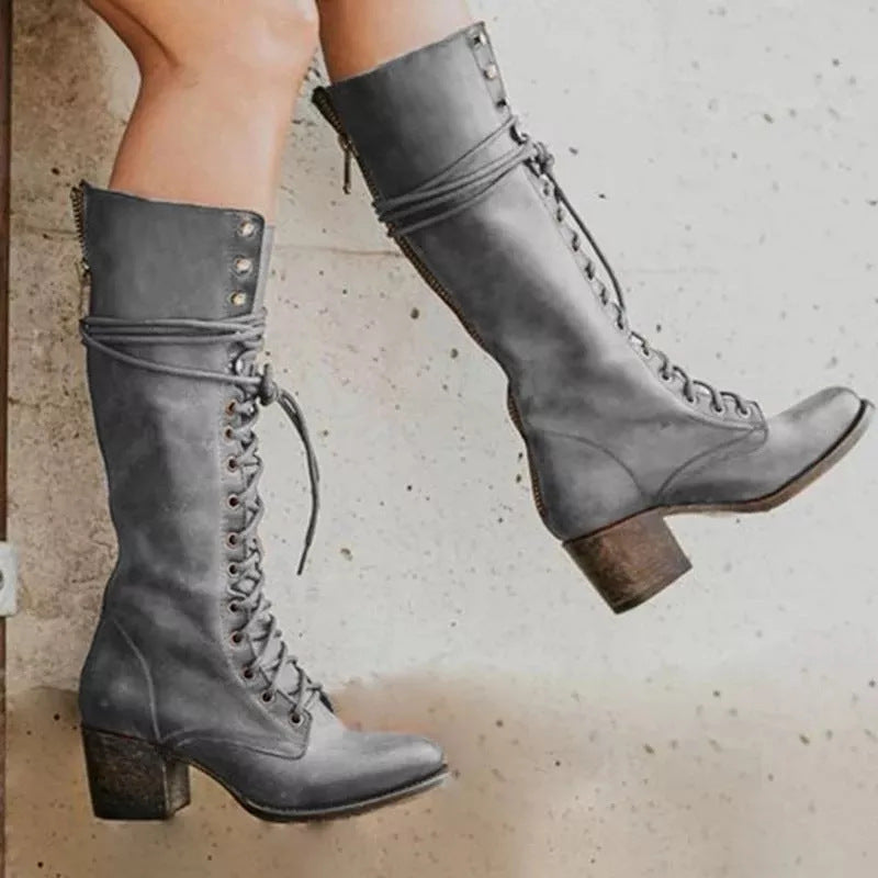 Telluride Lace-Up Leather Combat Boots with Side Zip